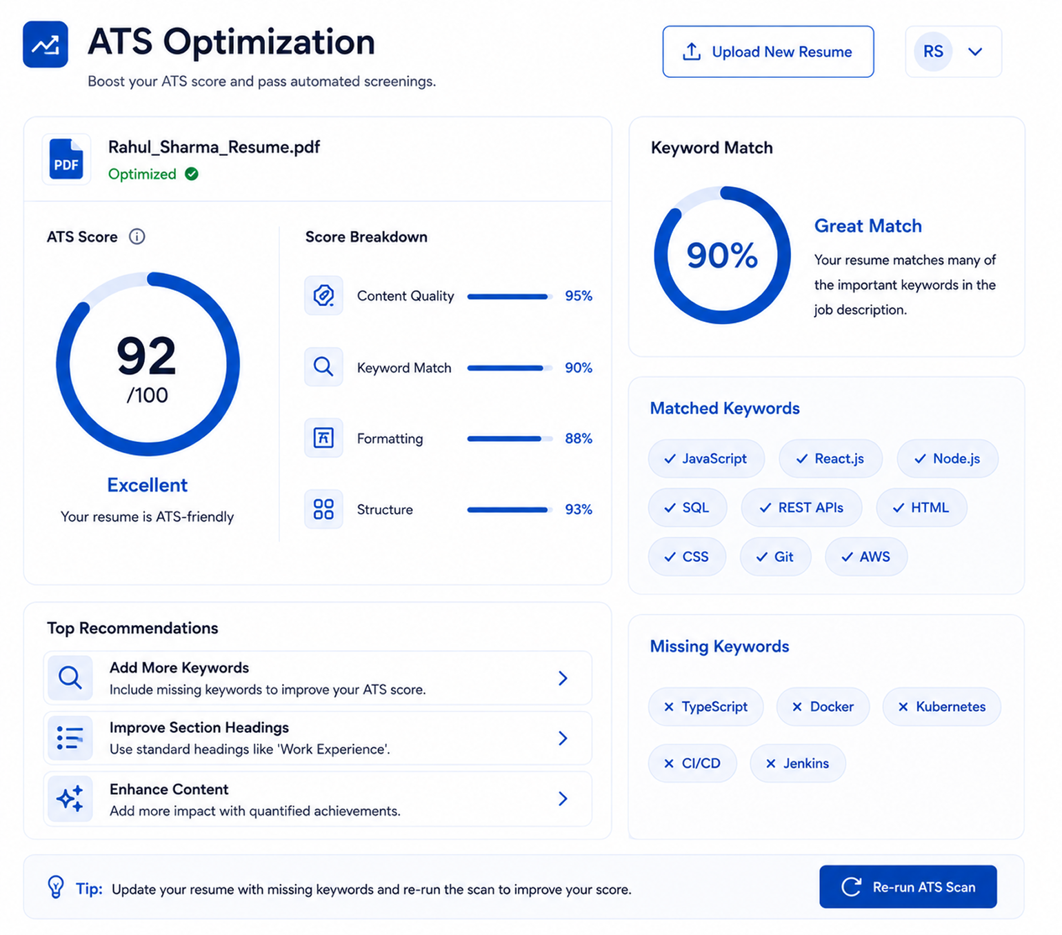 CareerBot ATS Optimization interface