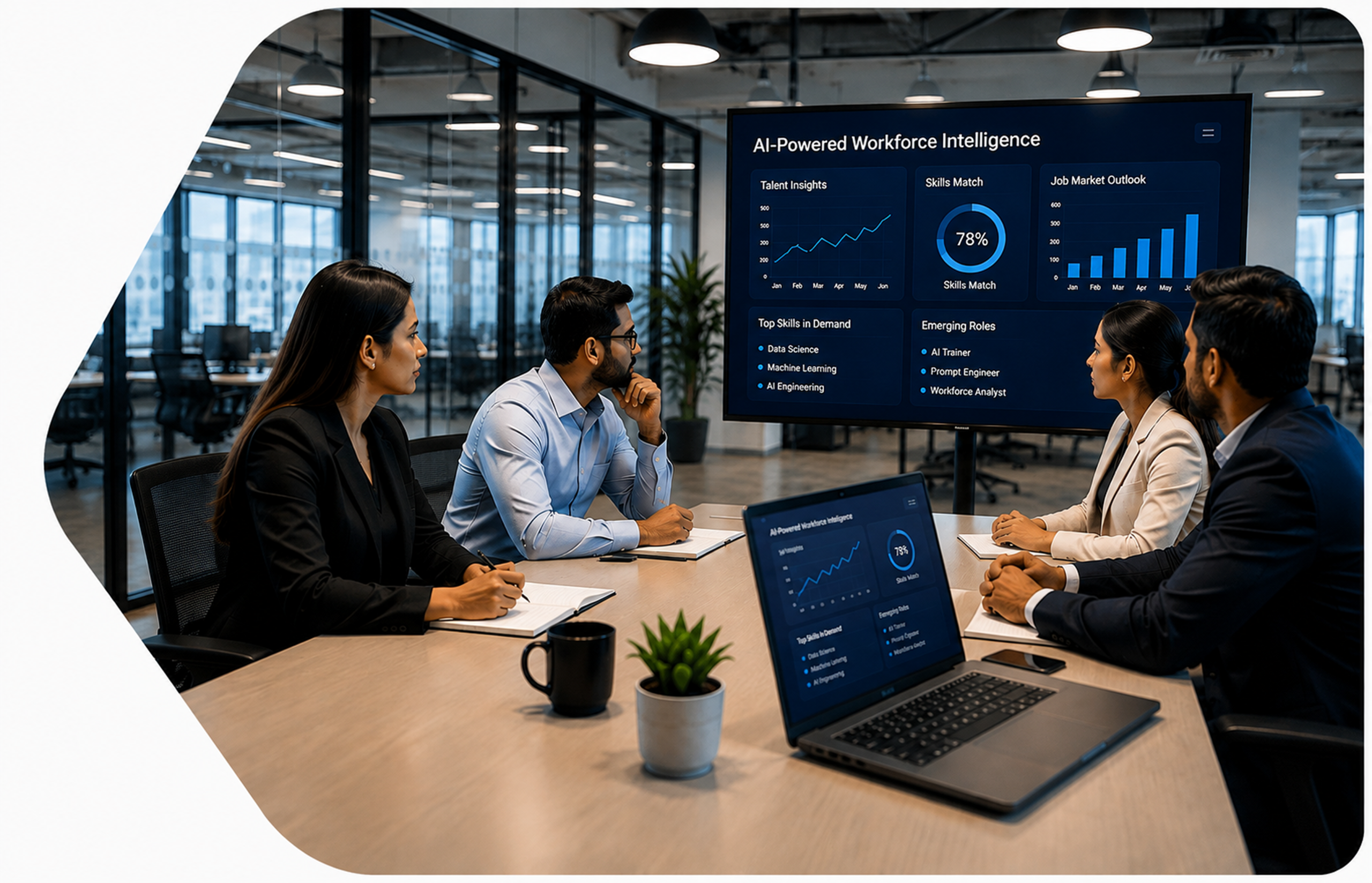 Intelicore team reviewing AI-powered workforce intelligence