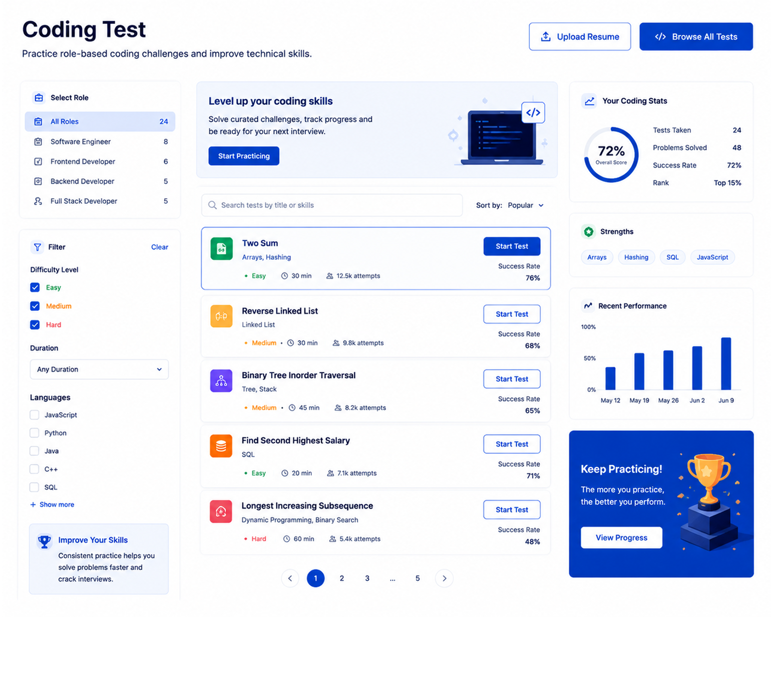 CareerBot Coding Test interface
