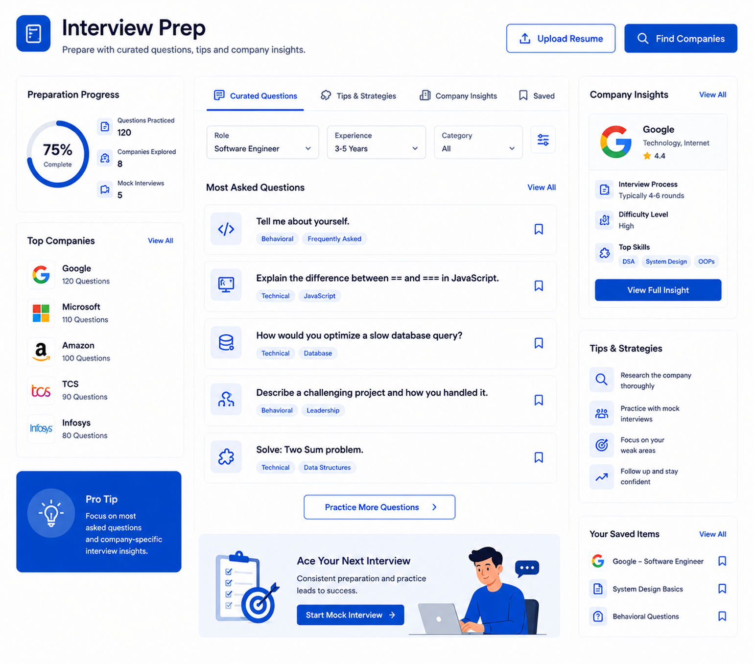 CareerBot Interview Prep interface
