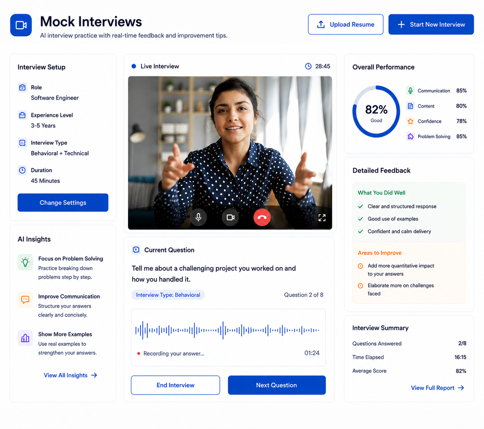 CareerBot Mock Interviews interface