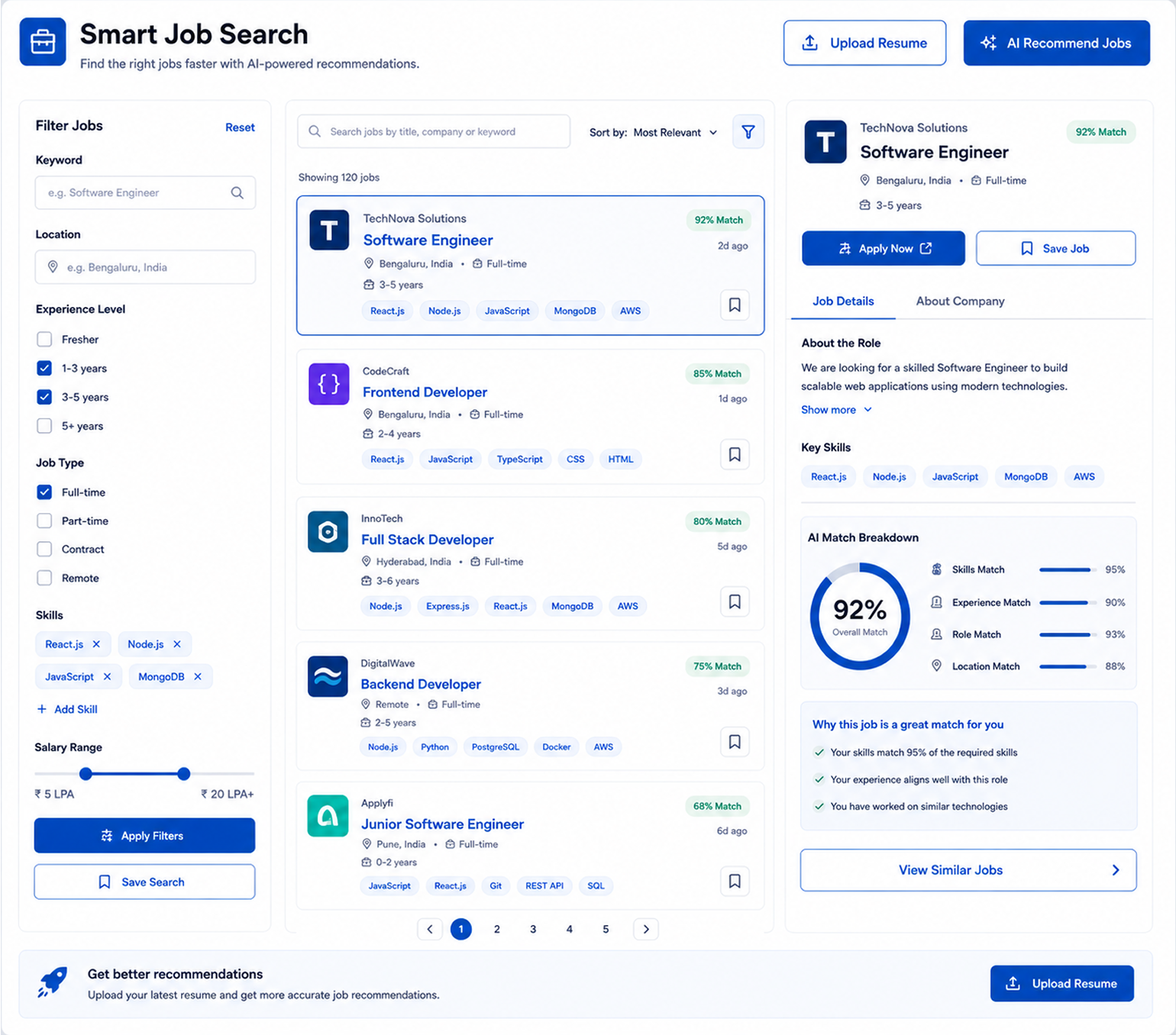 CareerBot Smart Job Search interface