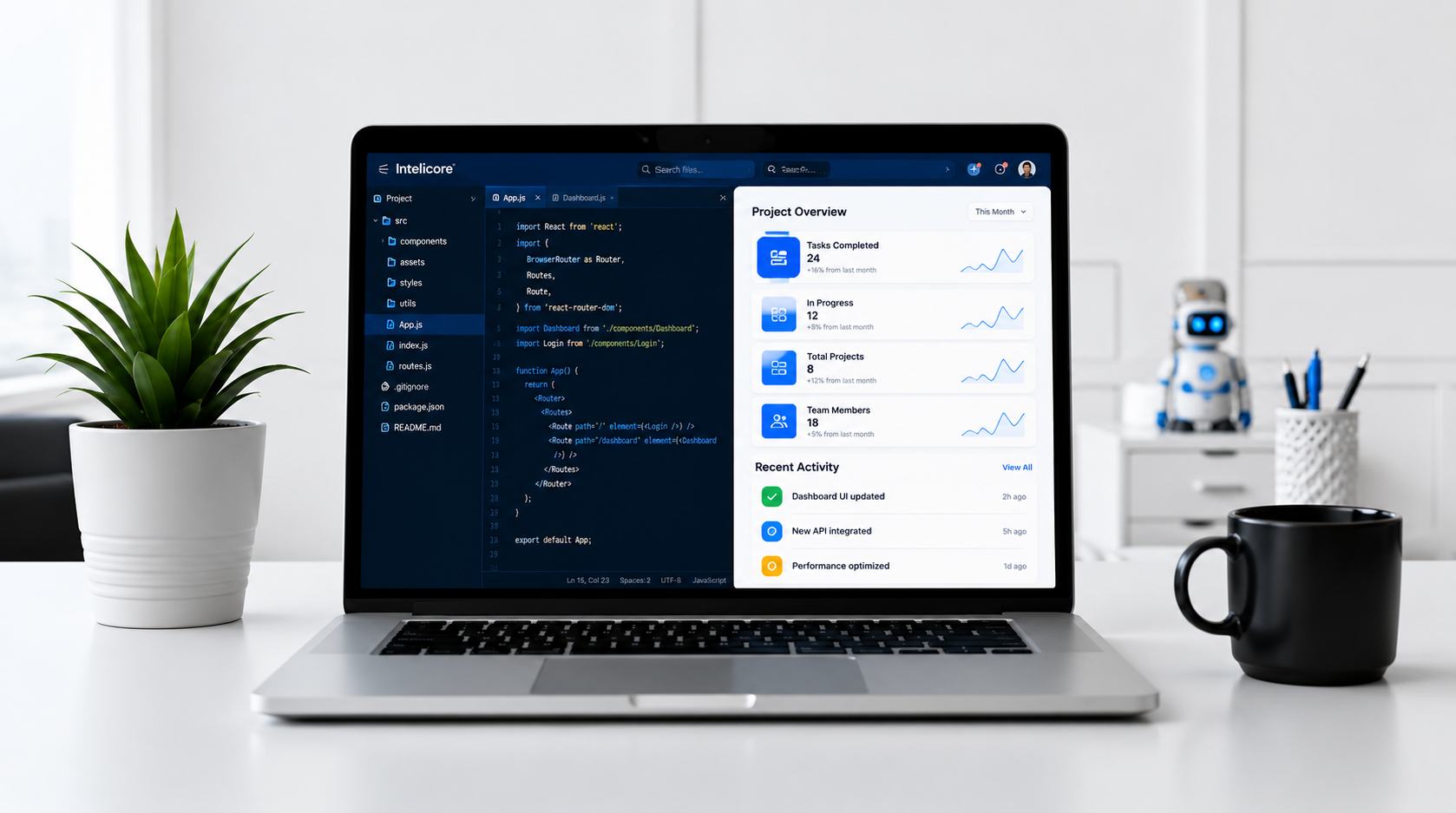 Digital product development dashboard on a laptop