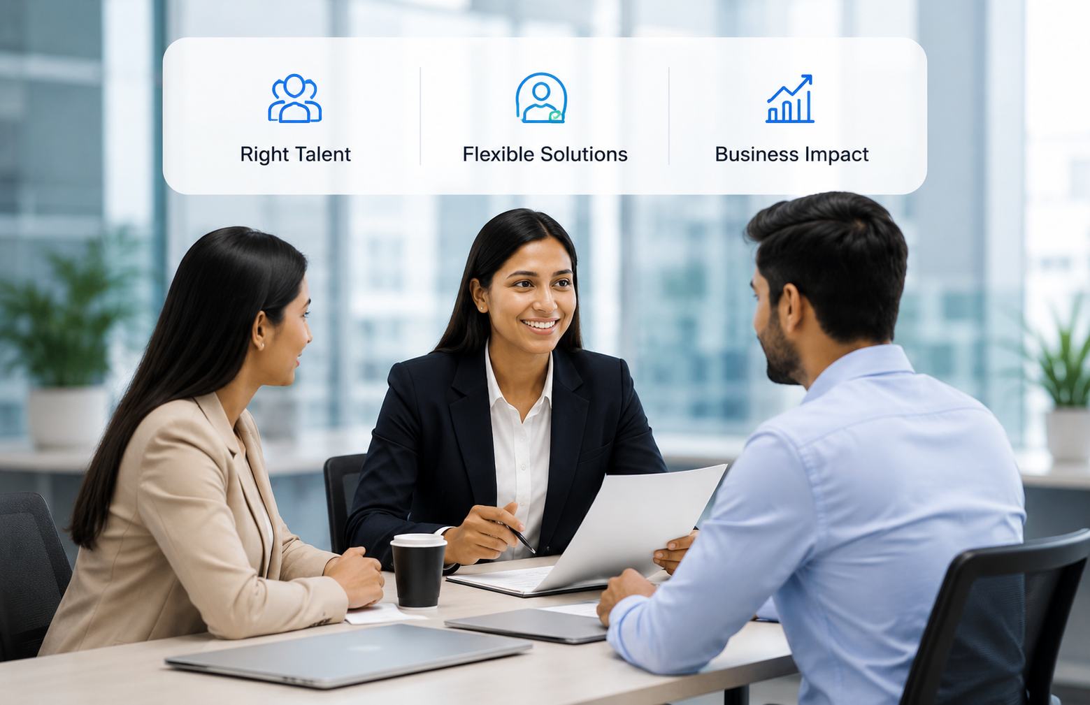 Staffing specialists meeting with a client